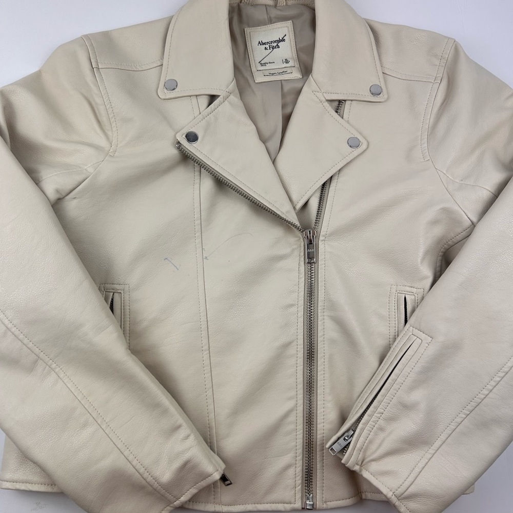 Abercrombie & Fitch Vegan Cream Leather Moto Jacket Sz XL